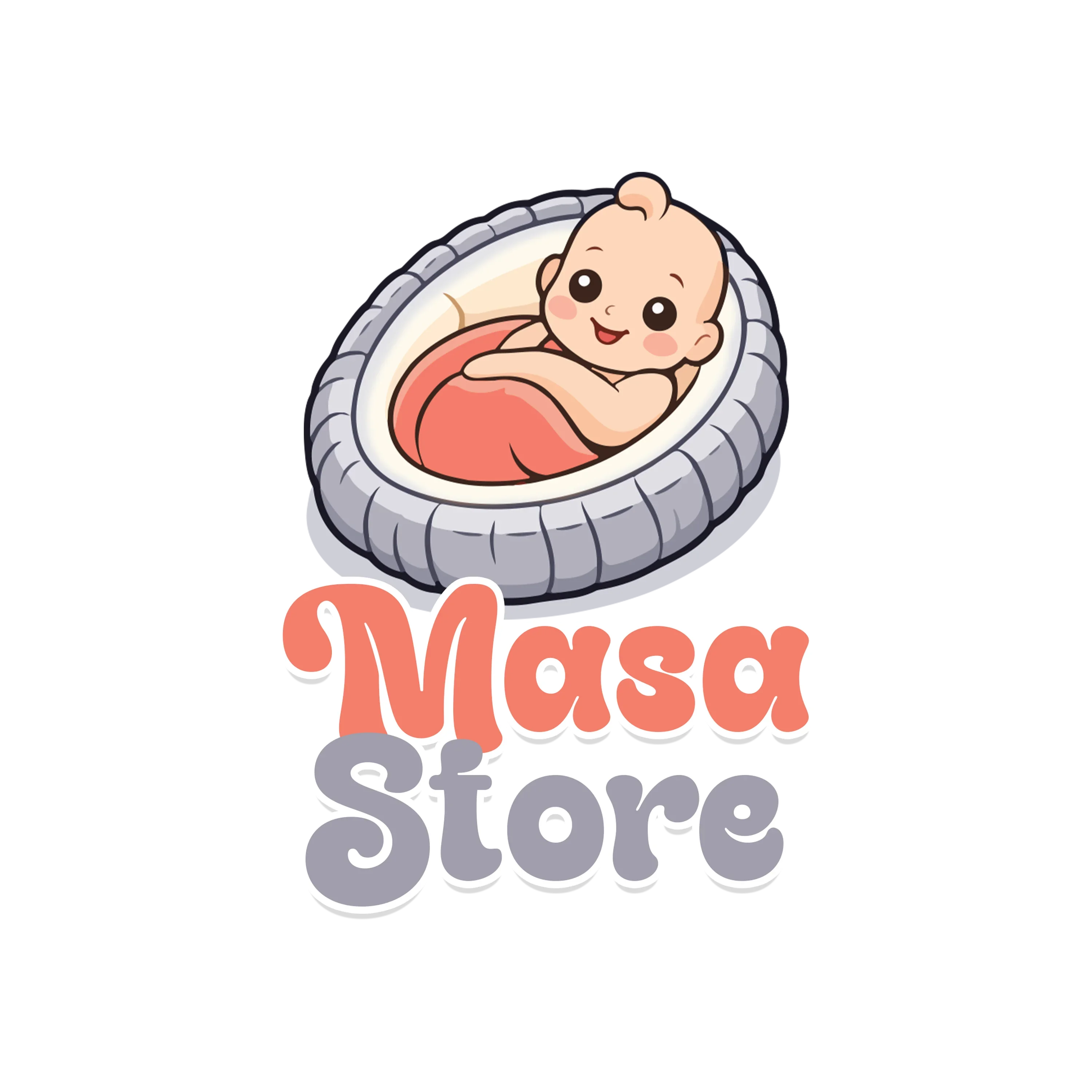 Masa Store logo featuring a happy baby in a cozy nest, representing baby essentials and comfort.
